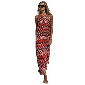 Mister Zimi Abstract Print Side Seam Split Maxi Dress Malibu Women's Size M